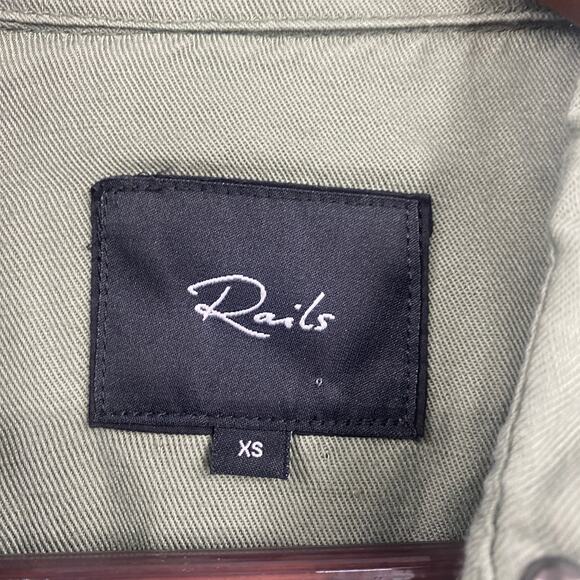 Rails Bowie Shirt Dress Studded Trim Linen Snap Front Long Sleeve Sage Green XS - Picture 6 of 10